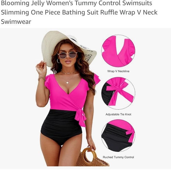 Pink and Black Wrap Swimsuit - Picture 2 of 6